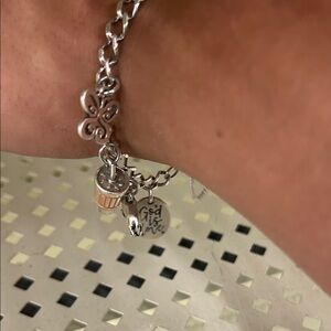Silver Charm Bracelet with Orange Accents